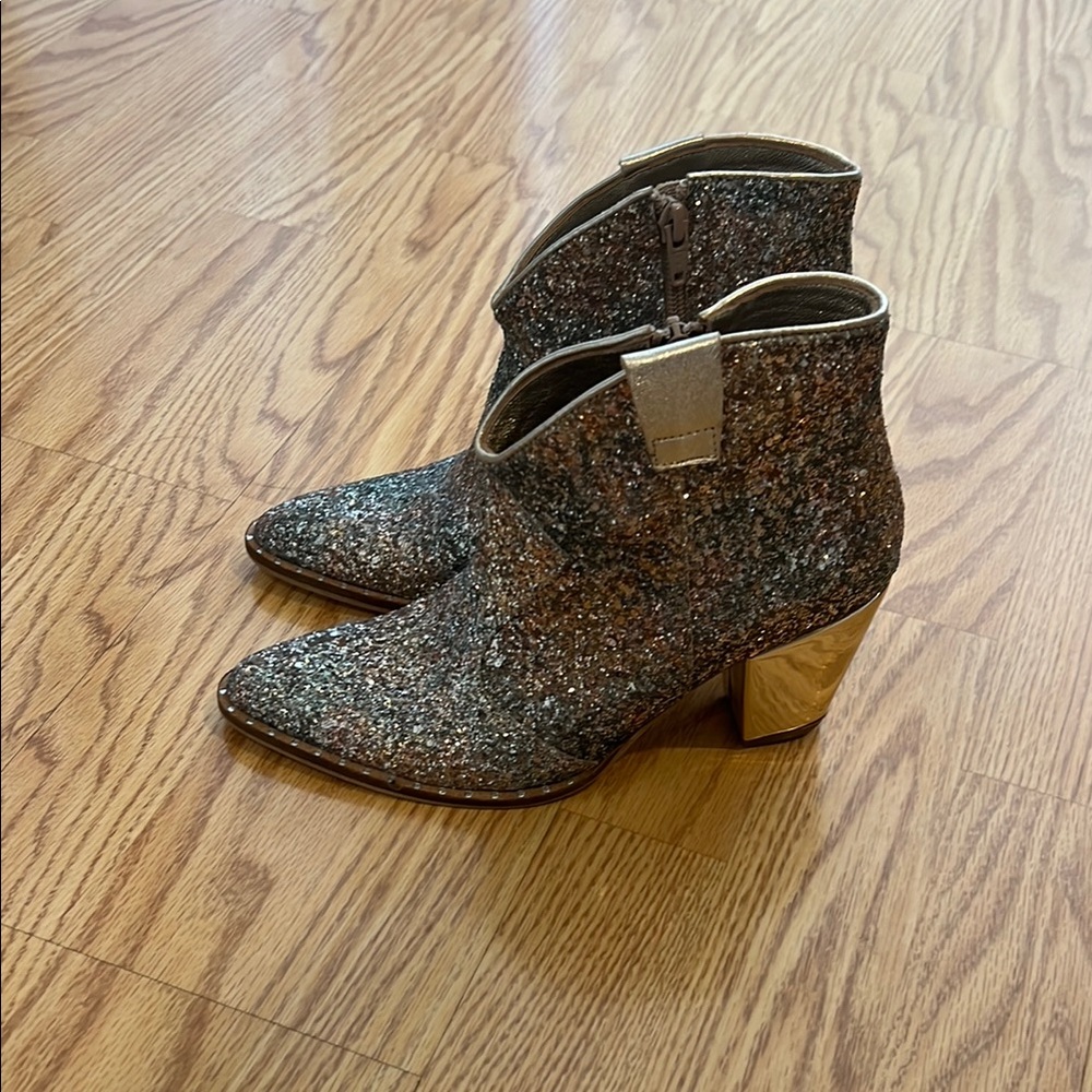Custom made Glitter Ankle Boots with Gold Heel